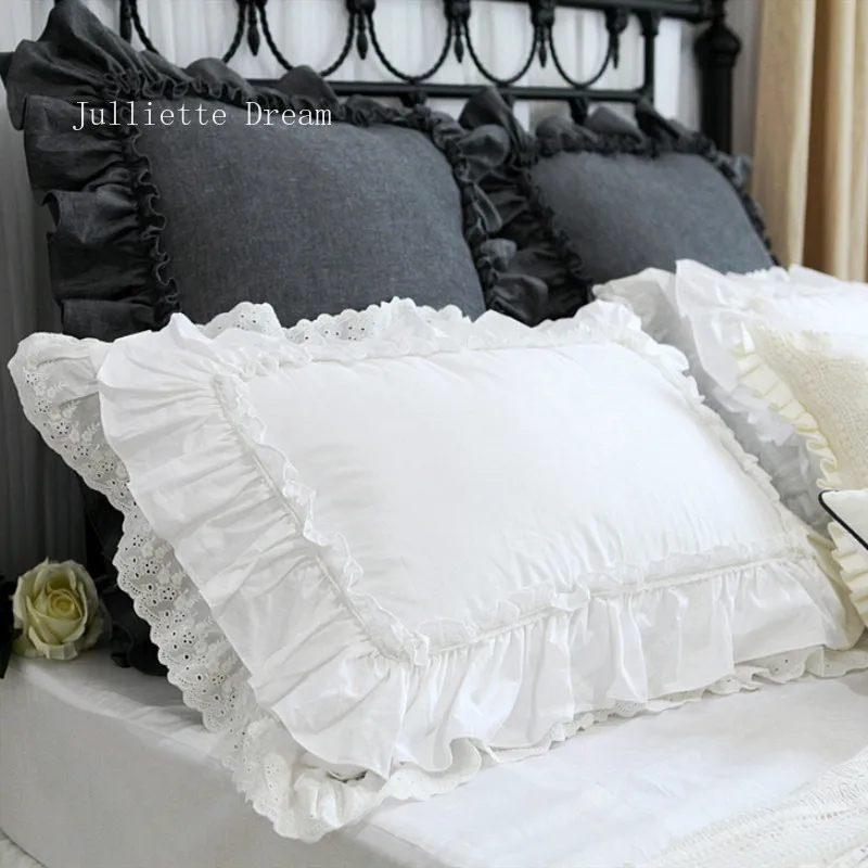 

2pcs Luxury pillow case European princess big ruffle pillow cover handmade wrinkle lace pillow case pillow sham sweet pillowcase