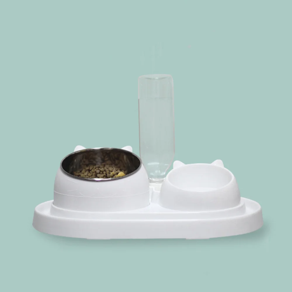 1 Set Double Bowl Automatic Drinking Pet Feeder Creative Feeding Basin Cat Food Water Supply for Dog (Whit | Дом и сад