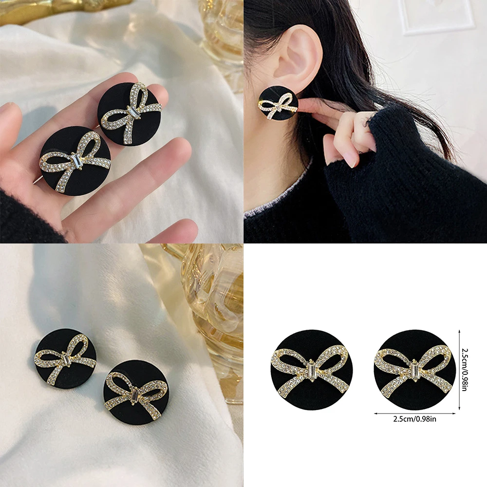 

Woman Classic Fashion Retro Black Series Bow Earrings Silver Needle Women For Important Occasion High Quality And Durable.