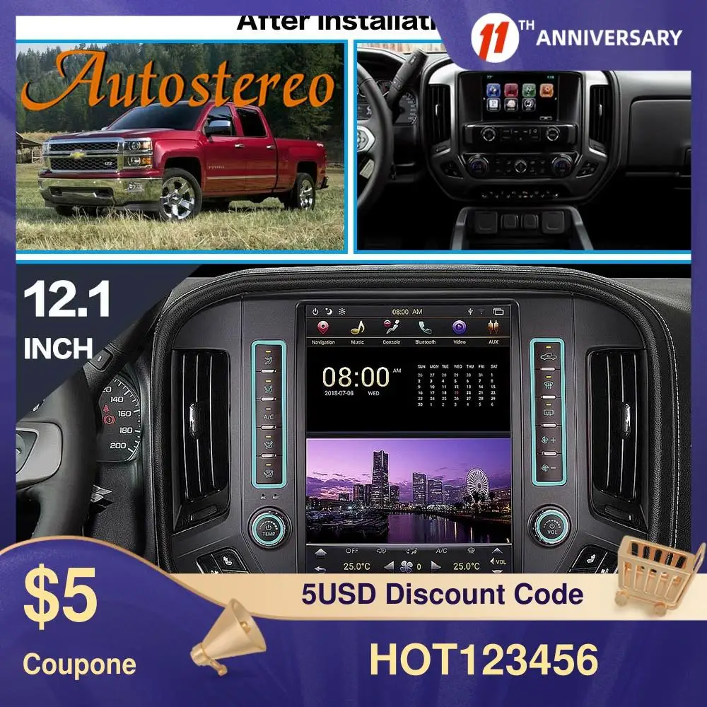 Вертикальный Android9 Автомобильный GPS навигатор для Chevrolet Silverado 1500 1500HD 2500 2500HD 3500 Tesla