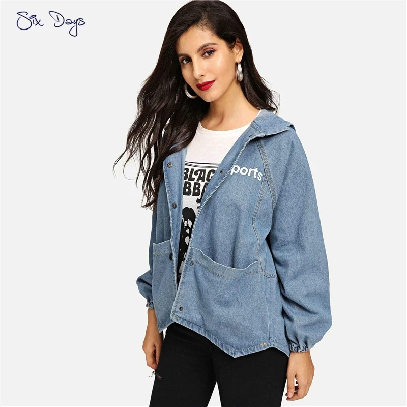 

Fashion Spring Autumn 2021 Loose Fit Blue Women's Casual Long Sleeve Denim Jacket With Hat Coat Jeans Jacket Coat Mujer Crop Top
