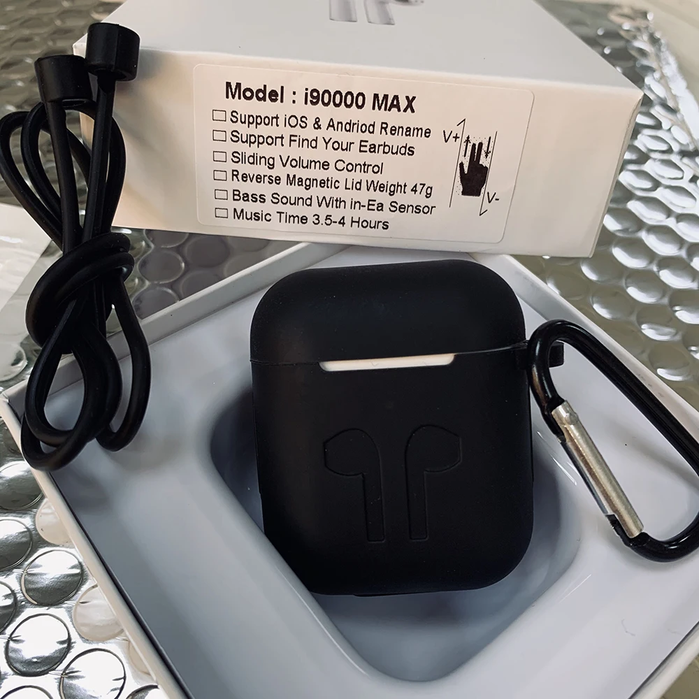 I90000MAX TWS Arie 2, беспроводные наушники, 8D, супер бас, Bluetooth 5,0, наушники, раздвижные, регулировка громкости, наушники PK i5000 i9000tws - Color: i90000MAX-black-kits