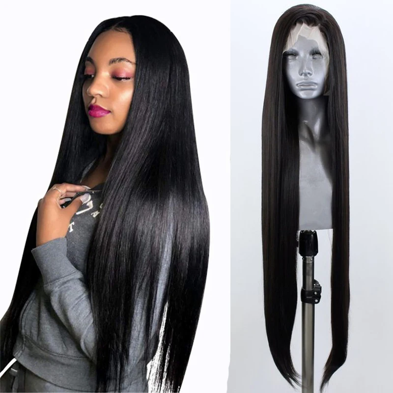 Парик RONGDUOYI из термостойких черных синтетических волос Длинные шелковистые