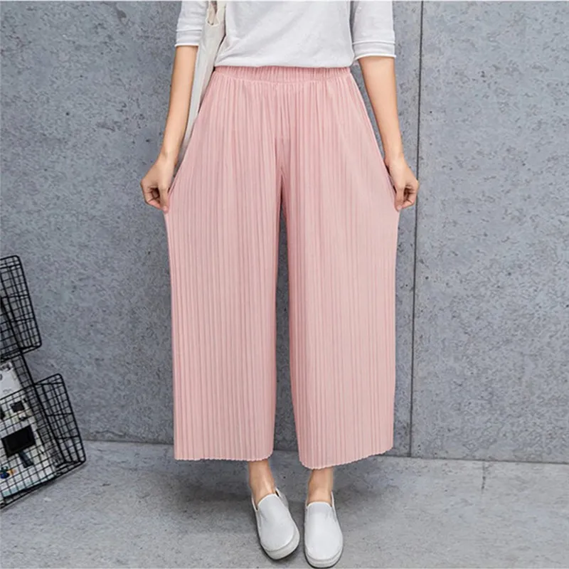 

New Summer Thin Womens Pants 2021 Casual Fashion Loose Wide Leg Pants Linen Pant Girl Drape Elastic Waist Loose Trousers