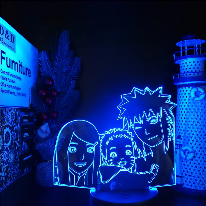 Anime Naruto Minato Kushina Family 3D Light Acrylic LED Night Light for Room Decor Bedroom Table Nightlight Table Manga Gifts