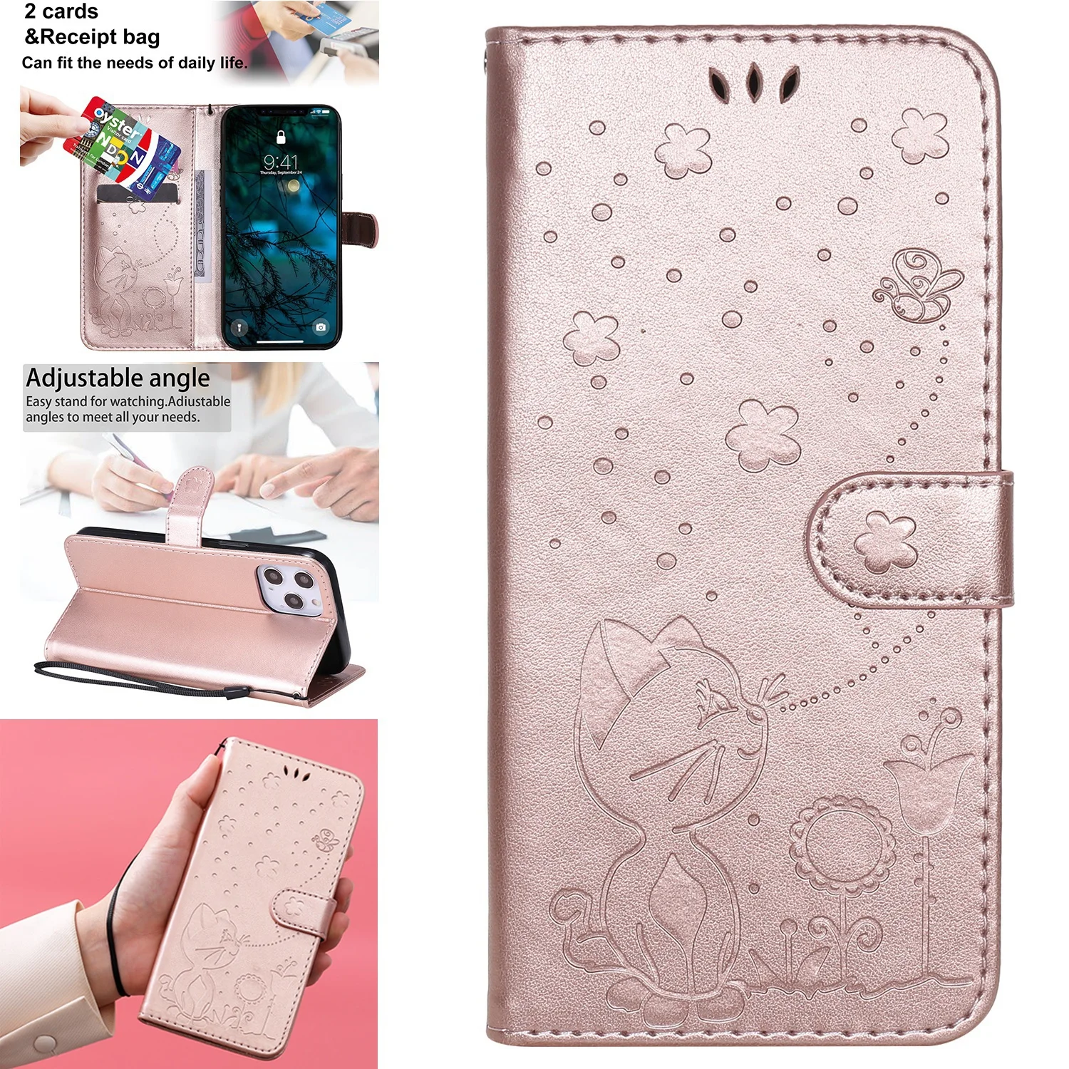 

3D Cat and Bee Embossed Leather Flip Phone Case with Card Slot for Xiaomi A2 lite/F1/9T/CC9E/A3/CC9/A3 pro/9 lite/A3 lite/