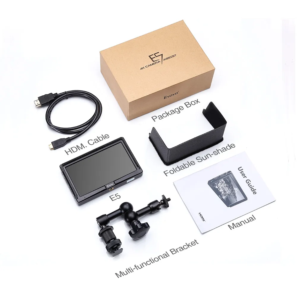 

2pcs E5 5" 1920x1080 Mini HDMI-compatible Field Monitor 4K IPS On-Camera Video Monitor DSLR for Canon Nikon Sony DSLR Camera
