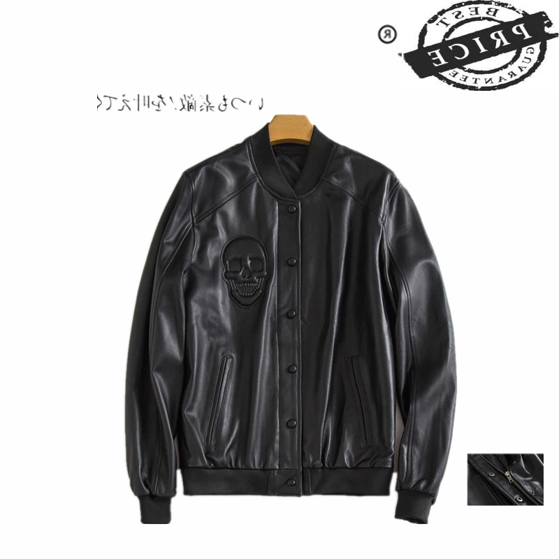 

100% Real Leather Jacket Men Streetwear Motorcycle Men's Leather Jacket Natural Sheepskin Coat Male Jacket and Coats aa2a