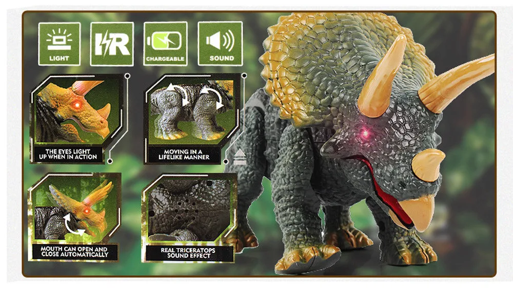 

Children Simulation Animal Toys New Design Walking Remote Control Dinosaur Triceratops Toy Gift Model Light Sound Action Figure