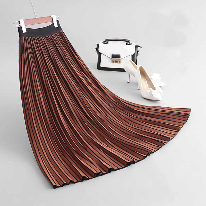 

2020 Women Knitted Long Skirts Autumn High Waist Women Thick Winter Long Skirts Saia Faldas Female Women Pleated Skirt winter