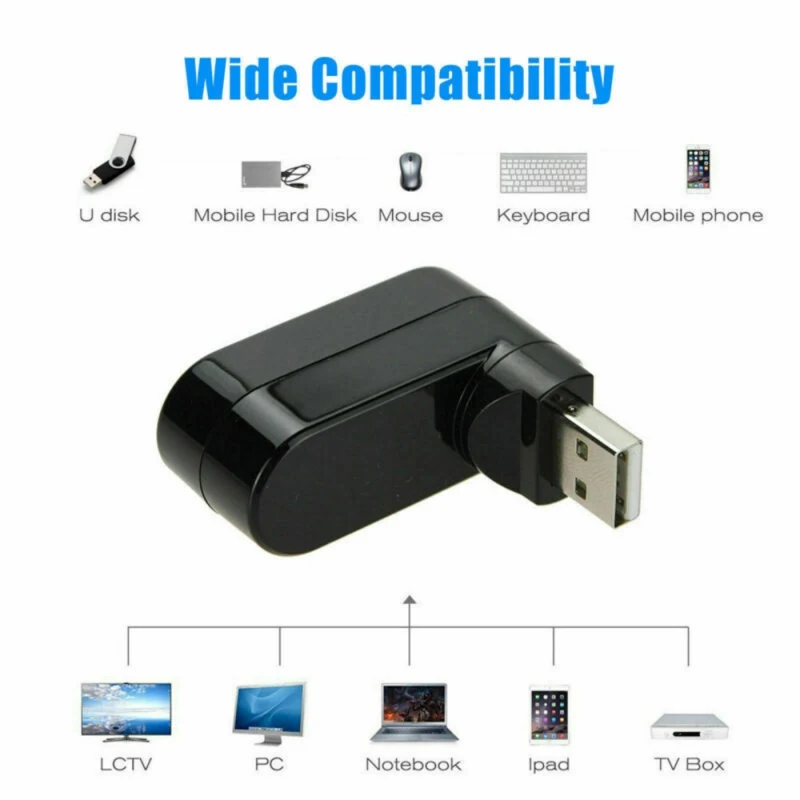 

Hot 3 Port USB HUB USB2.0 Mini Rotate Splitter Adapter Hub No Driver For PC Laptop Computer