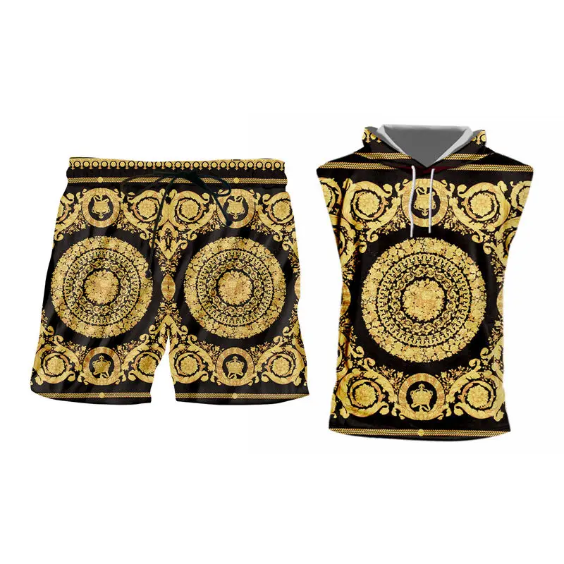 Мужские летние комплекты S-6XL роскошный 3d жилет без рукавов с цветочным принтом в