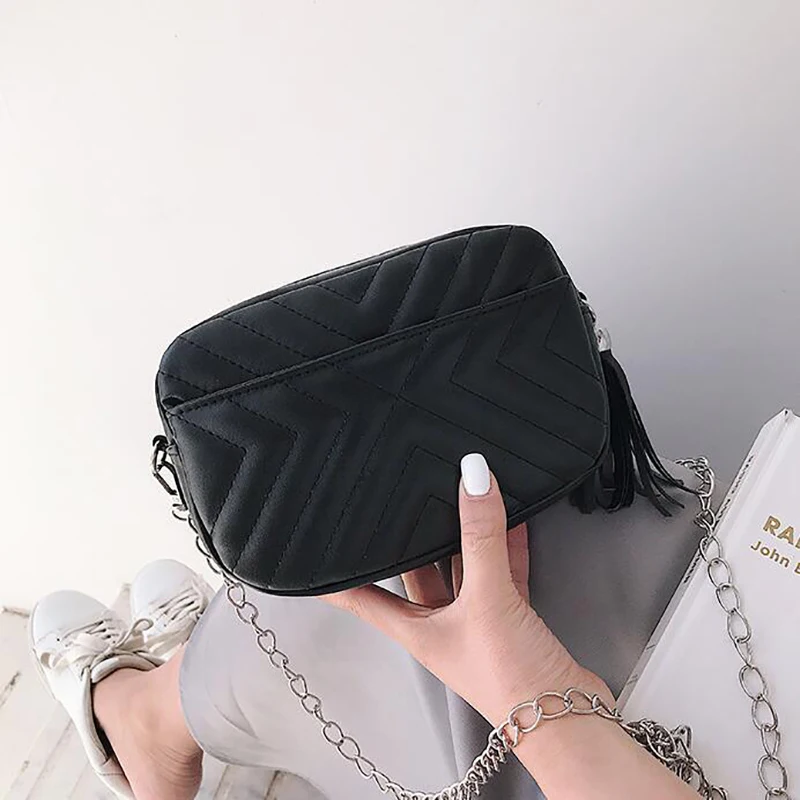 

Women Chain Shoulder Bags Fashion Designer Lady Retro Tassel Crossbody Bags Leather Women Messenger Handbags