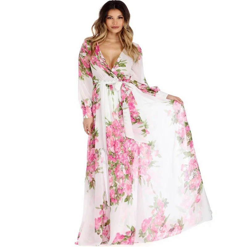 Платье женское с длинным рукавом элегантный пляжный Шифоновый Сарафан в стиле