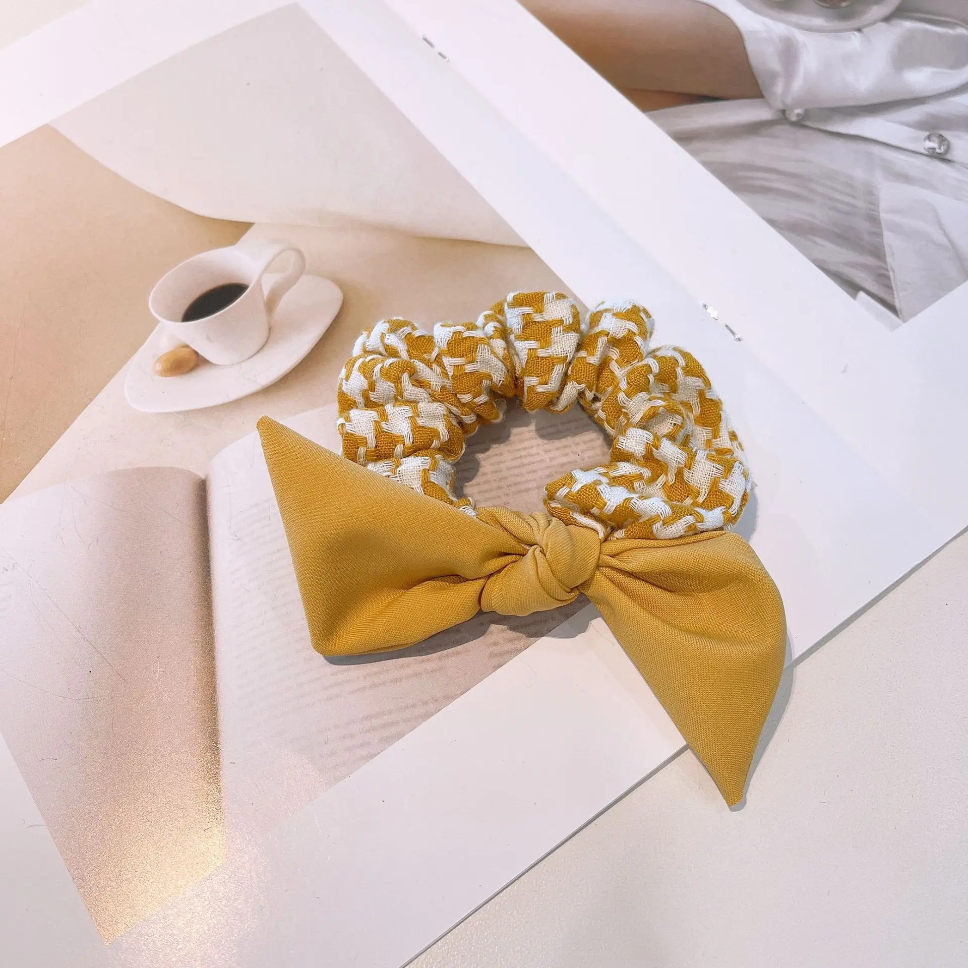 

2021 Big Bow Fashion Lady Hairbands Ponytail Scarf Elastic Hair Rope For Women Scrunchies Hair Bands Plaid Hairbands