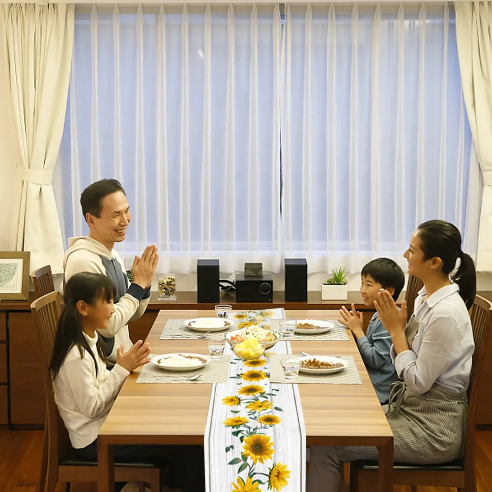 Living Room Party Sunflower Printed Table Runner Green Leaves Hotel Waterproof Home Decor Cotton Linen Dinner Covers Kitchen | Дом и сад