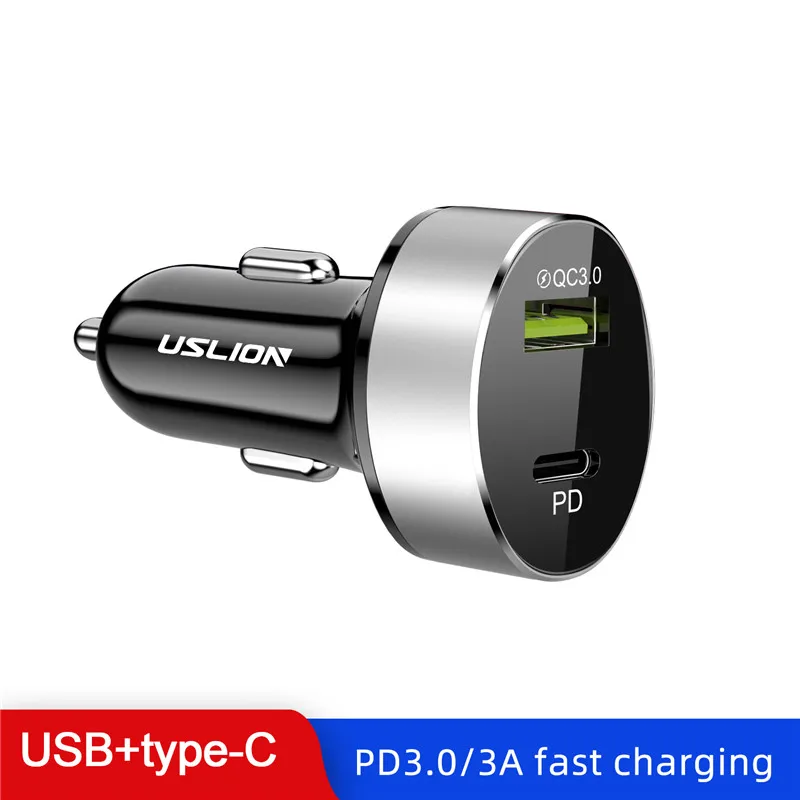 USLION 36 Вт Быстрая зарядка 3,0 USB Автомобильное зарядное устройство для iPhone 11 Pro 11Pro Max huawei PD3.0 type C быстрая зарядка автомобильное USB C зарядное устройство для телефона - Тип штекера: Silver Universal