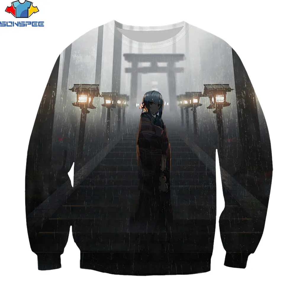 

SONSPEE 3D Print Japan Traditional Culture Shrine Architecture Build Fashion Street Without Cap Sweatshirt Men Women Pullover