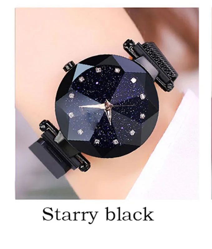XK-black Luxury ladies watch magnet stainless steel mesh with starry fashion diamond female luminous shining quartz watch relogio feminin - Цвет: XK-black