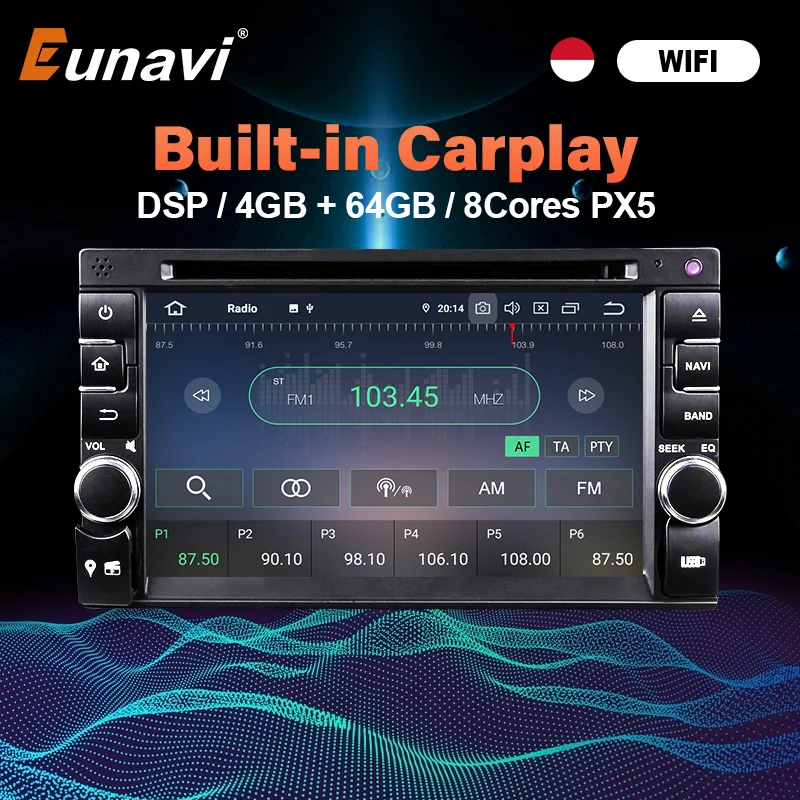 

Eunavi двойной 2 Din Android 10 автомобильный Радио стерео Мультимедийный плеер универсальный сенсорный экран в тире 2G + 32G DSP 2Din GPS навигация