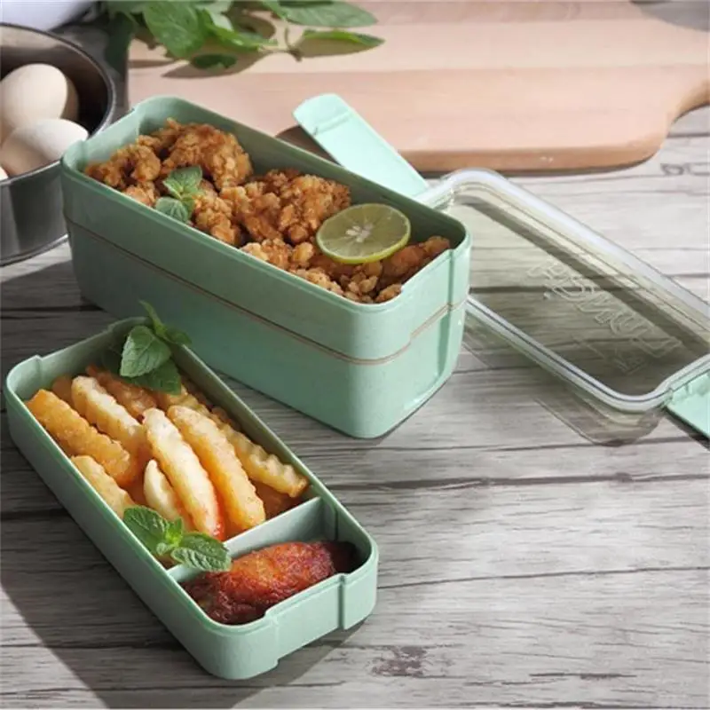 900 мл 3 х слойная коробка Bento экологичный Ланч бокс Пшеничная солома посуда для