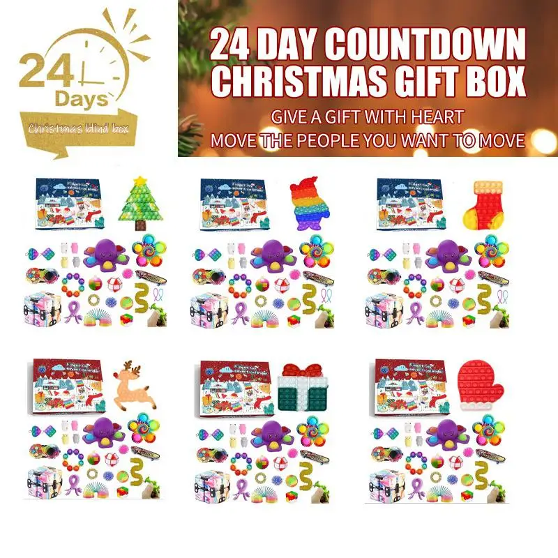 

2022 New 24pcs Fidget Toys Pack Mystery Box Advent Calendar Surprise Christmas Gift Box Antistress Simple Dimple Novelty Gifts