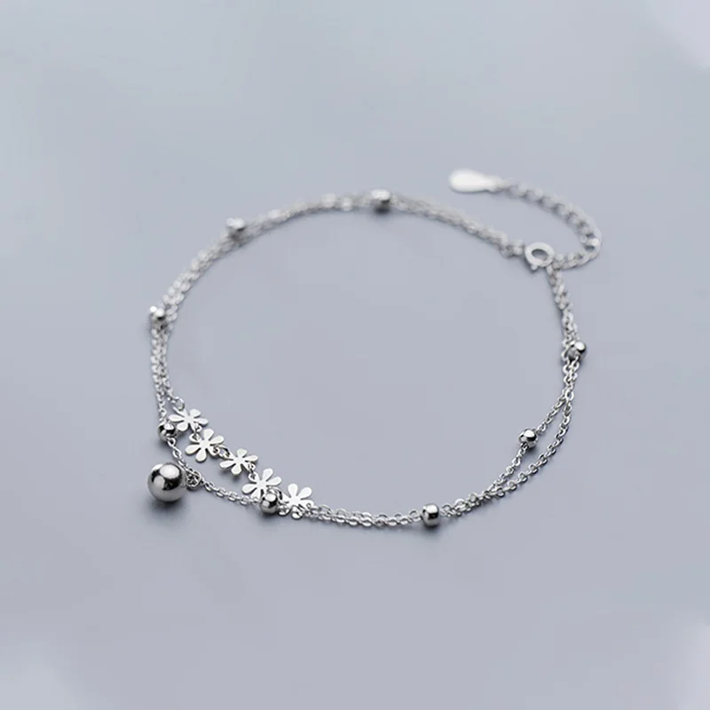 Ножная цепочка простой двухэтажный ножной браслет из стерлингового серебра 925