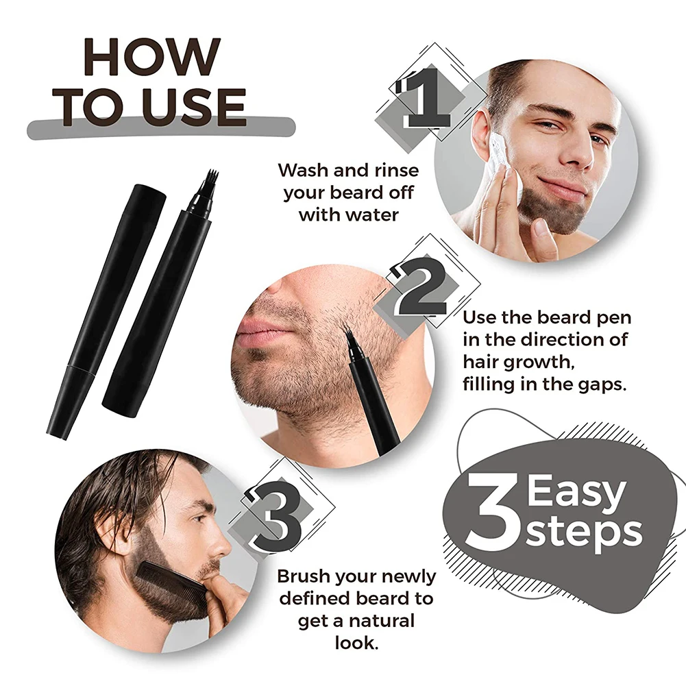 

New Beard Pen Waterproof Beard Filling Pen Kit Salon Hair Engraving Styling Pen Combination Coverage Enhancer Lasting Repair