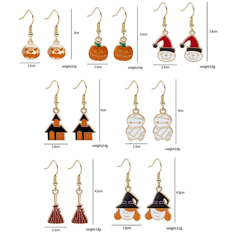 JINGLANG New style halloween pendant gothic earrings female ladies broom put on pumpkin earrings party jewelry