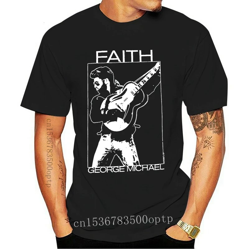 

New George Michael Faith White Frame Image Black T Shirt 2021 Merch For Youth Middle-Age The Elder Tee Shirt
