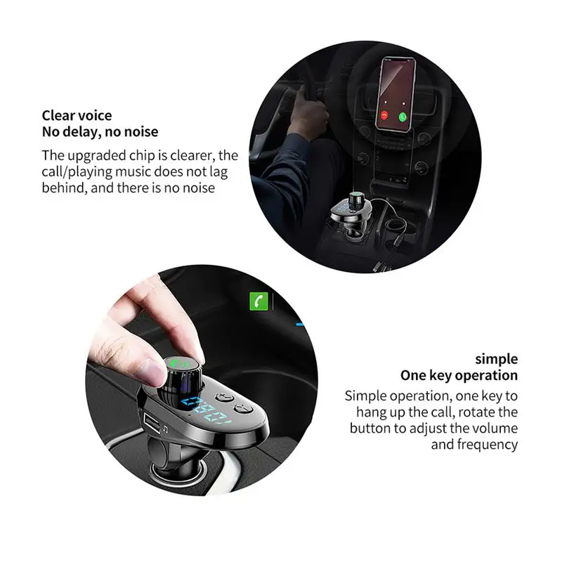 

New Car Bluetooth 5.0 FM Transmitter Wireless Handsfree Audio Receiver Auto MP3 Player 3 Charging Ports Dual USB Fast Charger