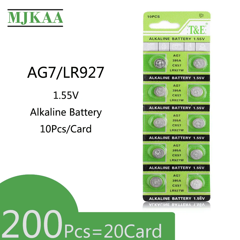200 шт. = 20 карт AG7 1 55 в Кнопка щелочная батарея GR927 395A LR927 LR57 SR927W 399 монетница для