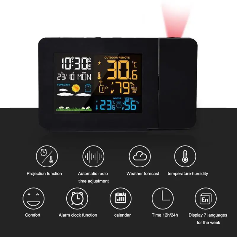 

Projection Alarm Clock with Outdoor Sensor LCD Display Projector Dimmable Clock with Temperature Humidity Weather