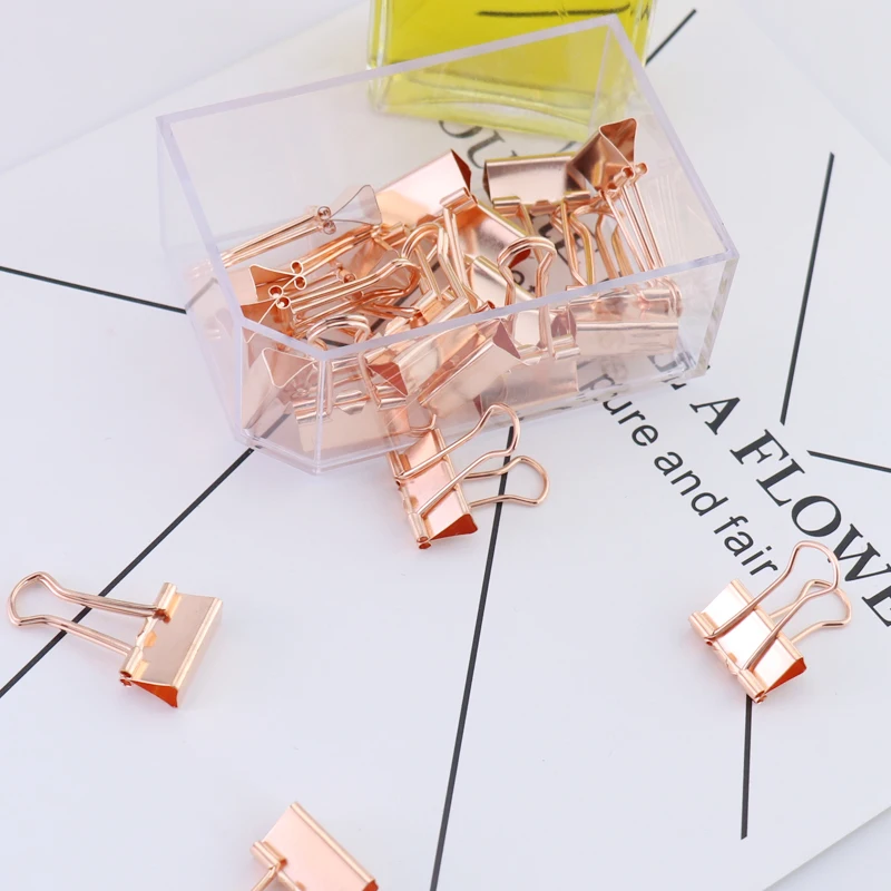 

15/25pcs Solid Color Rose Gold Metal Binder Clips Notes Letter Paper Clip Office Supplies H0134