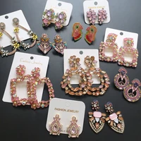 ztech korean sweet pink vintage drop earring bling crystal long earring brincos pendientes wholesale statement jewelry bijoux