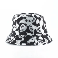 cartoon panda funny black white bucket hat for men women panama fisherman caps summer cow print fishing bucket sun hat