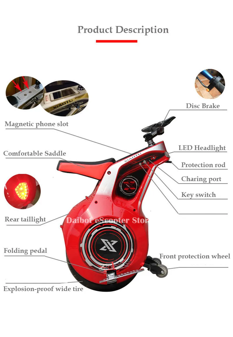 Мощный электрический самокат, Одноколесный самобалансирующийся самокат, 19 дюймов, мотоцикл, 800 Вт, 60 в, Электрический Одноколесный самокат с приложением