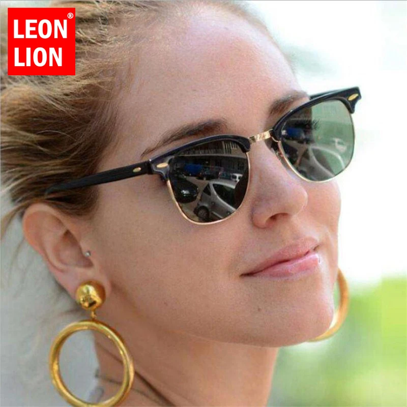 LEONLION полуметаллические солнцезащитные очки для мужчин и женщин, брендовые дизайнерские очки, зеркальные солнцезащитные очки, модные Gafas Oculos De Sol, классические