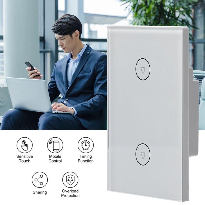 

Tuya Smart WIFI Touch Switch 1/2/3 Gang With Alexa Voice Control Light Wireless Wall Switch Power Led Panel Wall Light Switches