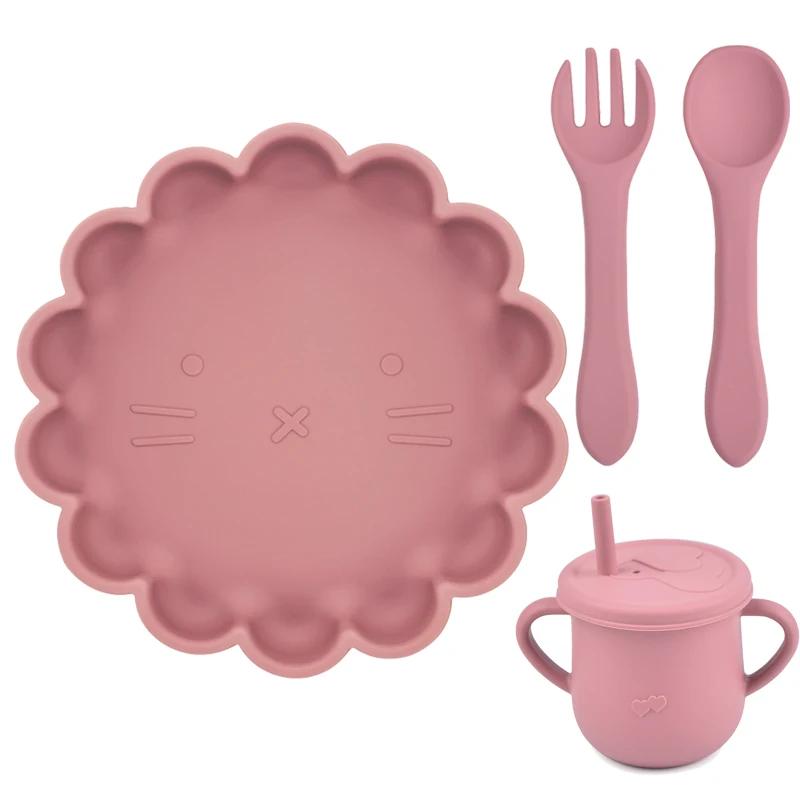 

9 Colors Cute Cartoon Lion Baby Silicone Plate Spoon Set Silica Gel Dishes Kids Tableware Baby Feeding Silicone Bowl Baby Stuff