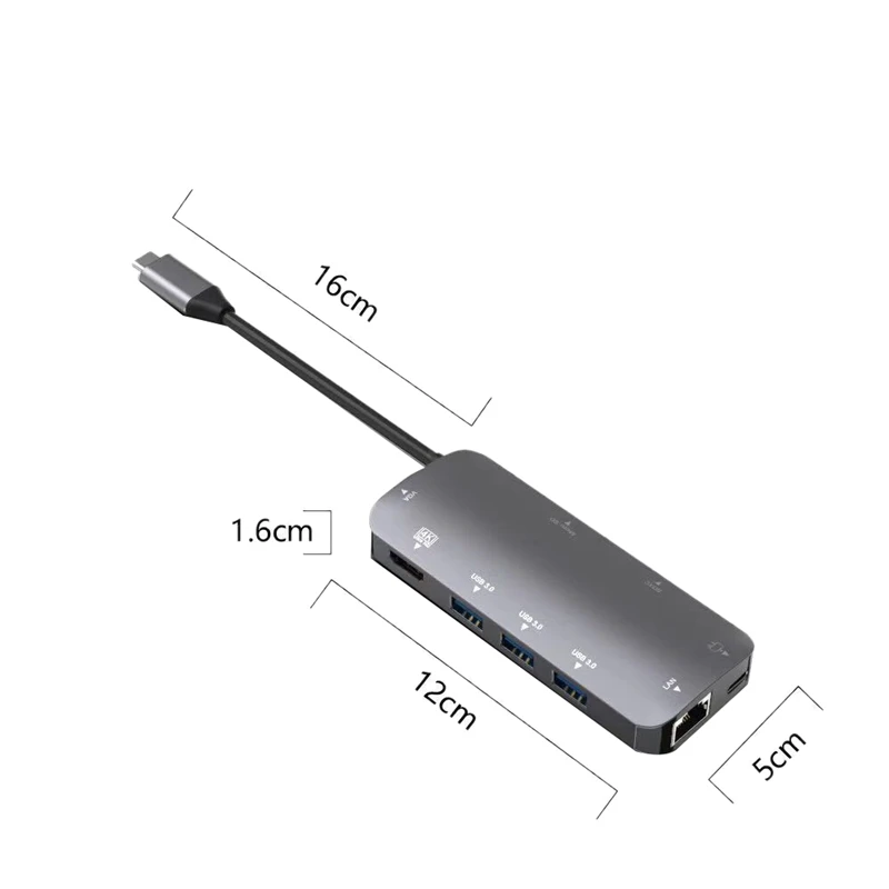 USB C концентратор 9 в 1 Тип адаптер с 4K HDMI 60 Гц VGA Гбит/с RJ45 Ethernet 3 портами (стандарт 0
