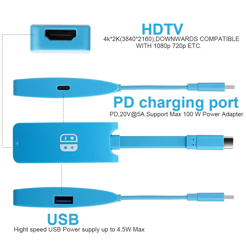 Многофункциональный адаптер Type C для Nintendo Switch Hub USB to 4K * 2K HDTV PD зарядное устройство