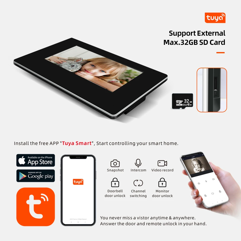 Видеодомофон Jeatone Tuya smart 7 дюймов 2 цвета Wi Fi для дома IP беспроводной монитор
