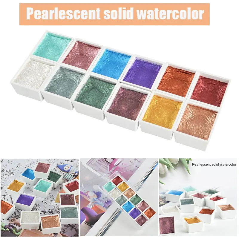 

12 Colors Portable Glitter Watercolor Paint Set Metallic Gold Pigment Paint Tools DIY Drawing AS99