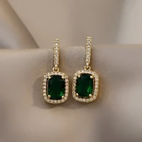 yaologe 2021 new emerald green rhinestone drop earrings upscale exquisite alloy earrings gift for women fashion party jewelry