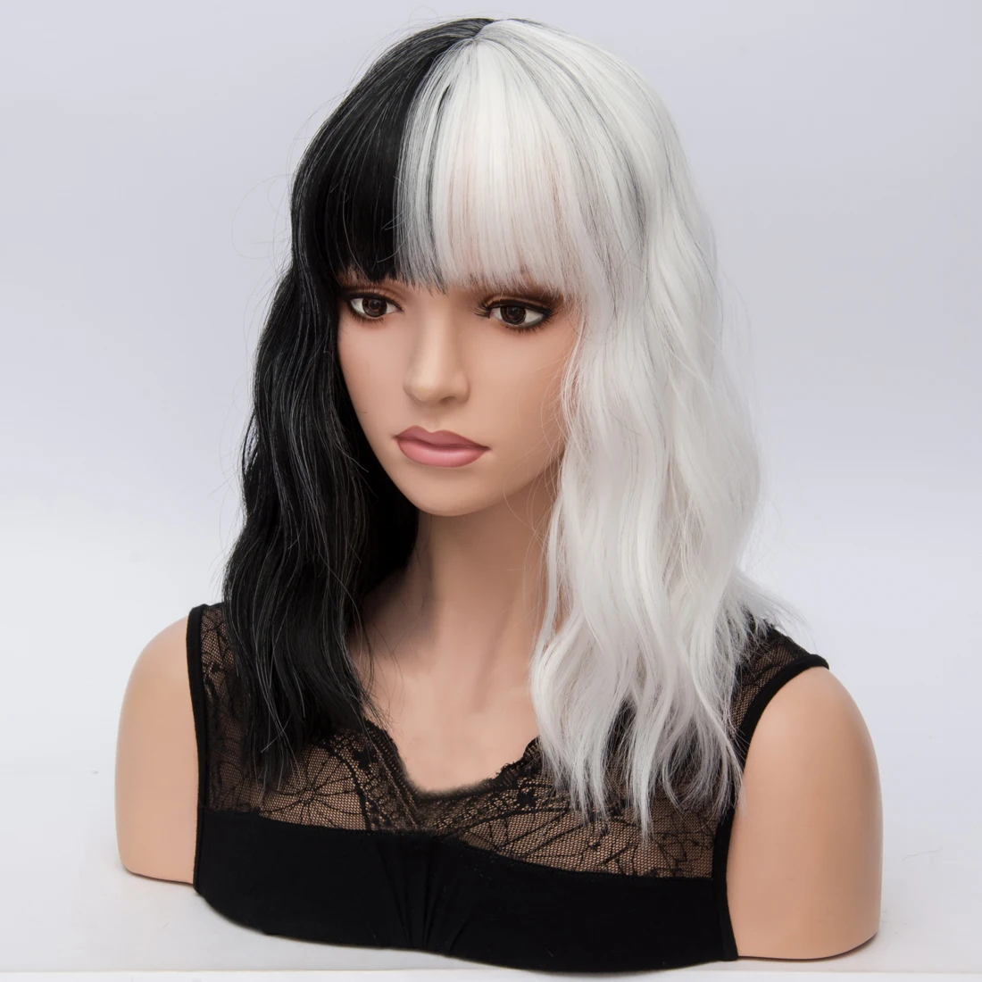 Короткие синтетические парики Similler для женщин косплей черный белый цвет пестрый