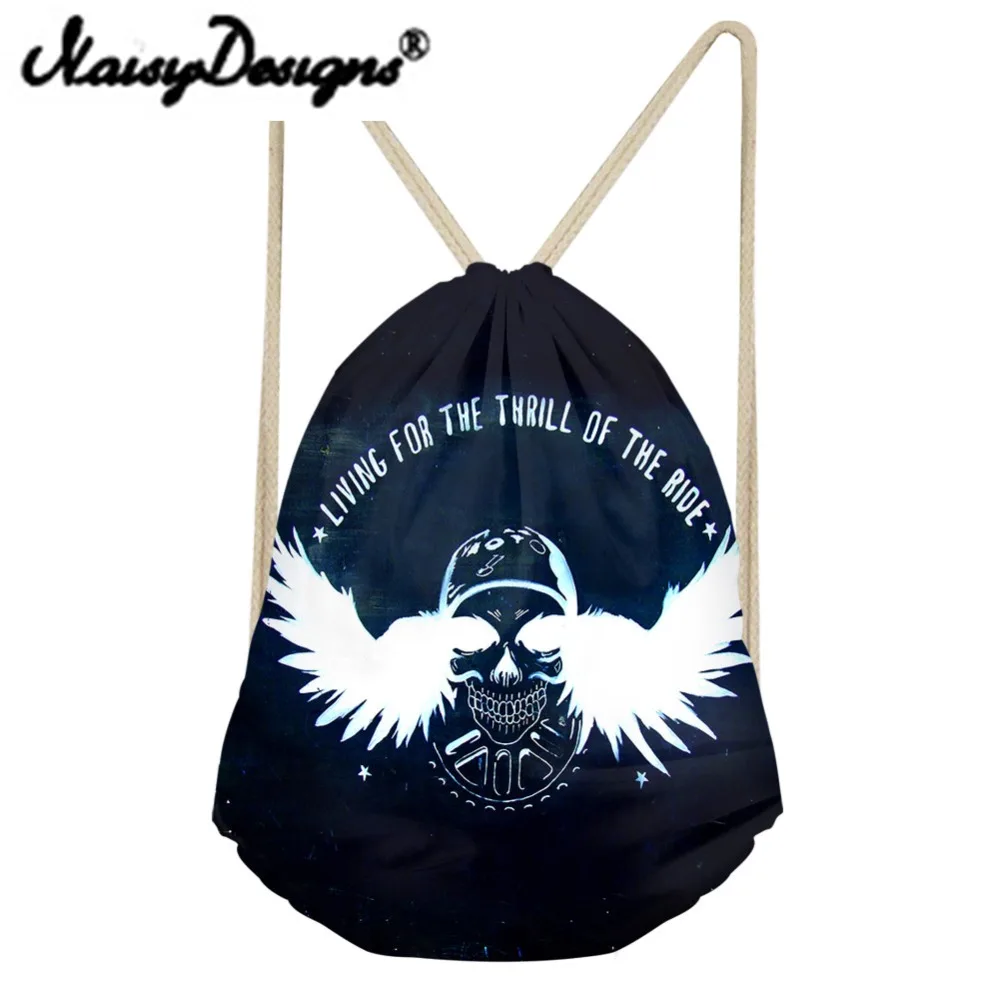 

Noisydesigns wings series Cool Punk Skull Printing men's Drawstring Backpack Tote String for Teenagers Harajuku bags Mochila new