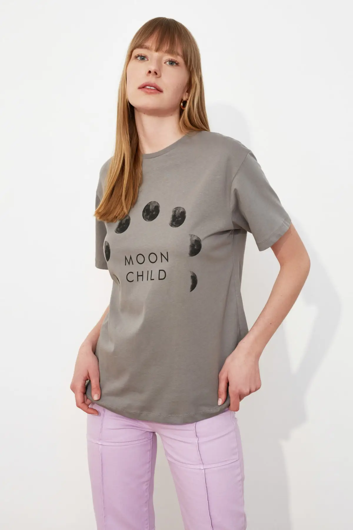 Trendyol White Printed Boyfriend Knitted T-shirt TWOSS19GS0087 | Женская одежда