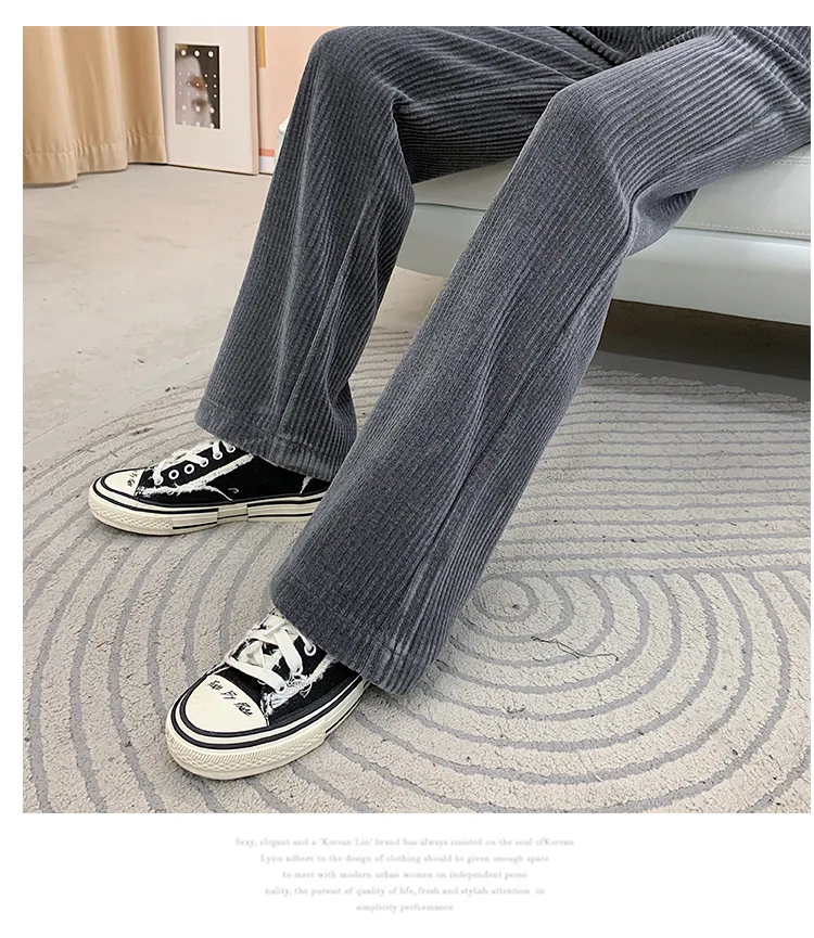 

2020 New Women's Thin Autumn and Winter High Waist Corduroy Loose Straight Vertical Striped Velvet Wide-leg Pants Drape Trousers