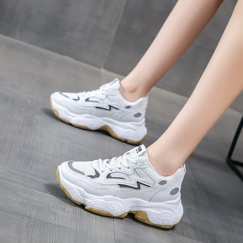 

2020 New Spring and Autumn Vulcanized Shoes Fashion Lace-up Rubber Sole Casual Shoes Round Toe Color Matching Sports Women Shoes